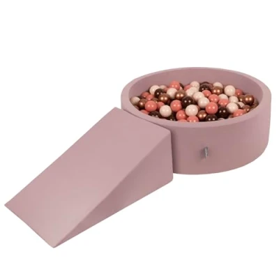 Afbeelding van KiddyMoon Schuimspeelplaats Met Rond Ballenbad (200 Ballen) Ballenbakken Voor Baby&#039;s Speelbad Hindernisbanen, Erika: Bruin/Koper/Pastel Beige/Zalm Roze
