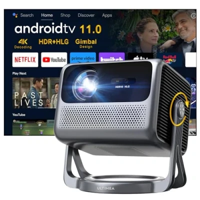 Afbeelding van ULTIMEA 4K projector ondersteunt Android TV 11.0 met Netflix, videoprojector 90 Gimbal, Dolby Audio, 600 ANSI HDR10 en HLG, wifi 5 Bluetooth 5.3, draagbare Nova