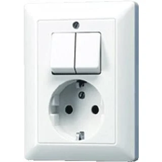 Afbeelding van JUNG AS5575EUWW COMBINATIE WANDCONTACTDOOS MET RANDAARDE SERIESCHAKELAAR ALPIN WIT