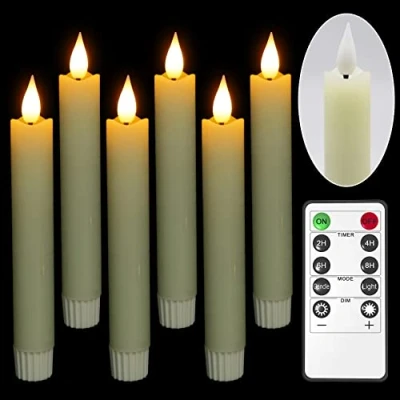 Afbeelding van Ymenow Vlamloze kaarsen met afstandsbediening, 6 stuks 16,5 cm H ivoor echte wax batterij nep LED taps flikkeren timer voor Halloween Kerstmis thuis kamer raam feestdecoraties binnen, warm