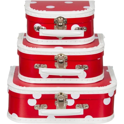 Afbeelding van Kofferset 3delig 16 20 25 cm Rood met Polkadot wit handvat