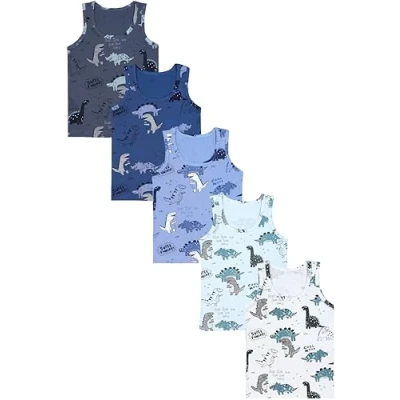 Afbeelding van TupTam Kinderen Jongens Onderhemd Mouwloos Tank Top 5 Pack, Set van Dino Blauw Beige Grijs, 104 110