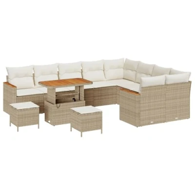 Afbeelding van vidaXL 12 delige ligbed set met kussens in beige poly rattan en acacia