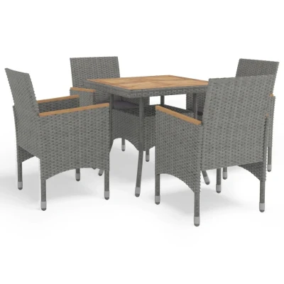 Afbeelding van 5 delige Tuinset poly rattan en acaciahout grijs