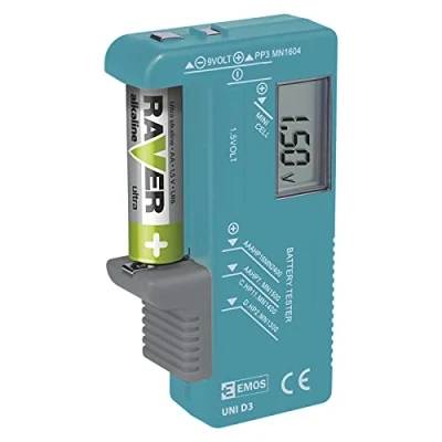 Afbeelding van EMOS UNI accutester, digitaal met LCD display, voor AA, AAA, C, D, 9 V, knoopcelbatterijen