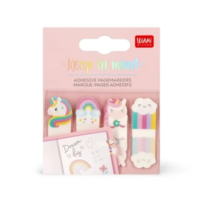 Afbeelding van Legami Keep in Mind paginamarkers, 80 zijmarkeerstickers (20 x 4), beschrijfbare en afneembare stickers, eenhoorn motief, 7 5,5 cm