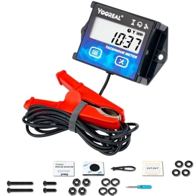 Afbeelding van YOOREAL Digitale toerenteller, bedrijfsurenteller, onderhoudsherinnering met clips, achtergrondverlichting, ingebouwde batterij, waterdicht voor grasmaaiers, motorfiets enz.