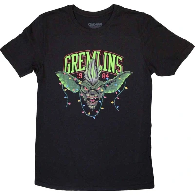 Afbeelding van Gremlins Stripe 1984 Xmas Lights Heren T shirt S Zwart