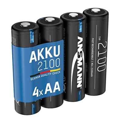 Afbeelding van ANSMANN Accu AA 2.100 mAh NiMH 1,2 V oplaadbare penlitebatterijen met geringe zelfontlading, ideaal voor draadloze muis/toetsenbord, wekker/klok, speelgoed, solarlamp, LED lampen, deco (4 stuks)