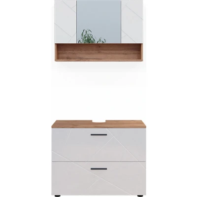 Afbeelding van Vicco Badkamermeubelset Irma, Wit hoogglans/goud power eiken, 2 delen, onderkast 80 cm