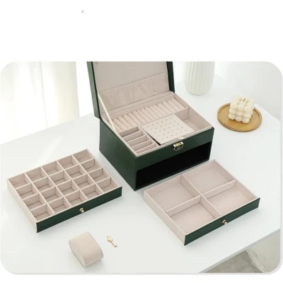 Afbeelding van ATV PERFECTUM Sieradendoos Groen Juwelendoos 3 lagen Luxe Sieraden Doos Dames Sieradenhouder Tijdloos Design Kunstleer Ketting, Armband, Ring, Oorbellen &amp; Horloges Bijouteriedoos valentijns cadeautjes