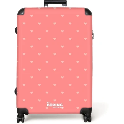 Afbeelding van NoBoringSuitcases.com® Koffer groot Reiskoffer lichtgewicht Roze hartjes Rolkoffer met 4 wielen Grote trolley XL 98 liter bagage