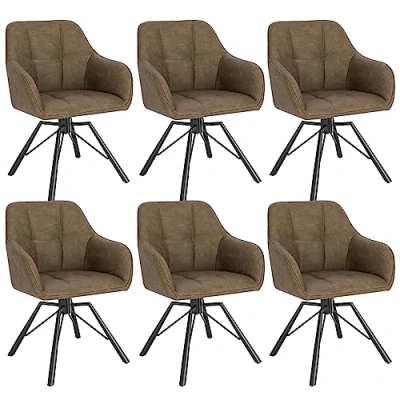 Afbeelding van WOLTU Eetkamerstoelen, draaibaar, set van 6, keukenstoel, gestoffeerde stoel, draaistoel, comfortabele stoel met armleuningen, rugleuning, armleuningstoel voor eetkamer en woonkamer, kunstleren