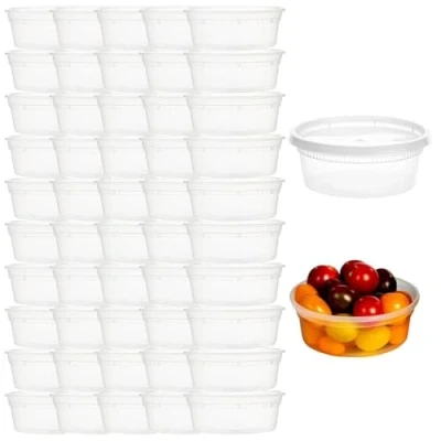 Afbeelding van YOYEAH 44 Sets, 8, 16, 32 oz deli Container, kunststof containers met deksel, cups &amp; plastic BPA vrij, herbruikbaar, lekdicht (50 Sets 8 oz)