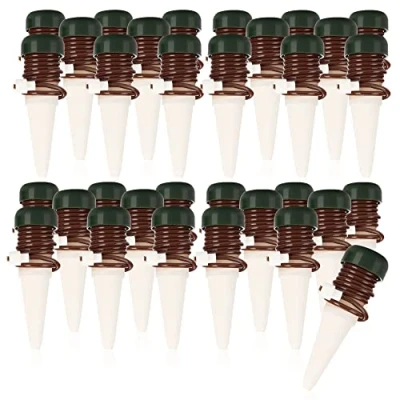Afbeelding van COM FOUR® 32x gietkegels, kleikegels met slang als druppelsysteem waterdispenser op vakantie, automatisch bewateringssysteem voor kamerplanten en bloemen (32 stuks bruin)