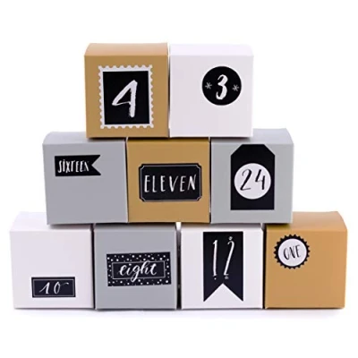Afbeelding van Pajoma Adventskalender om zelf te vullen, 24 geschenkdozen, doosjes, kerstkalender, doe het knutselset incl. adventsgetallenstickers