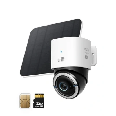 Afbeelding van eufy 4G LTE Cam S330 met wifi, 4K, draaien en kantelen, draadloos op zonne energie zonnepanel, mensen voertuigen volgen AI, simkaart (Refurbished)