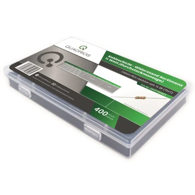 Afbeelding van QUADRIOS GmbH Weerstands Assortiment Set Box Koollaag weerstanden bedraad 1 Ohm m assortimentsdoos 20 standaardwaarden E24 elk stuks (400 delen, 0,25 W, tolerantie: 5%)