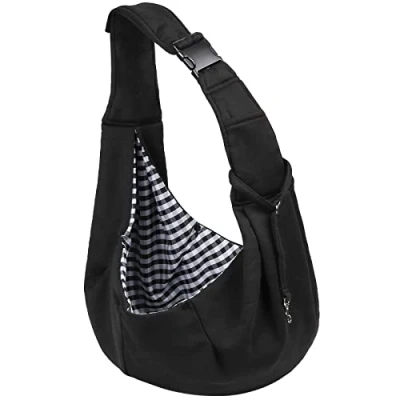 Afbeelding van Sarsumir Hondendraagtas voor honden, handvrije huisdierendrager kleine middelgrote kattenhond, puppydrager met verstelbare schouderriem, puppydraagdoek reizen, wandelen en winkelen, zwart
