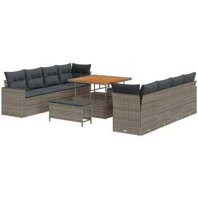 Afbeelding van vidaXL 11 delige Tuin Sofa Set met Kussens Grijs Poly Rattan Acacia
