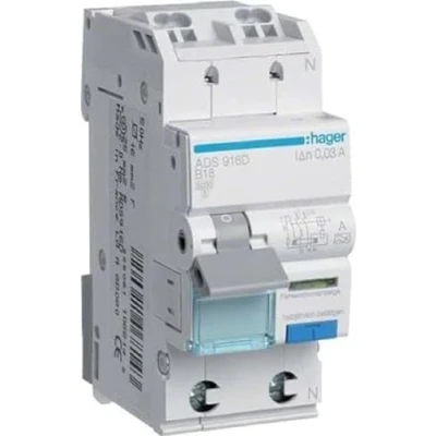 Afbeelding van Hager ADS925D FI Fehlerstrom Leitungsschutzschalter 1P+N, 6kA, B Charakteristik, 25A, 30mA, TypA, QC