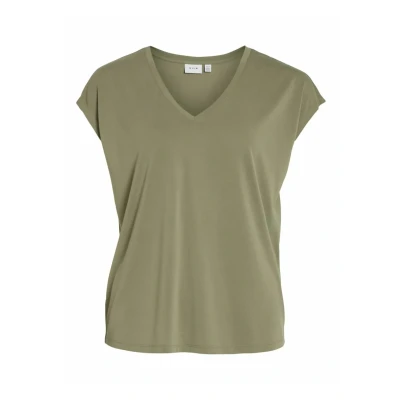 Afbeelding van VILA Vneck S/S SU NOOS Tshirt basic, Dames, Maat: XS, Oil green