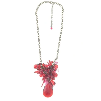 Afbeelding van Behave Ketting goud kleur met rode hangers 41 cm
