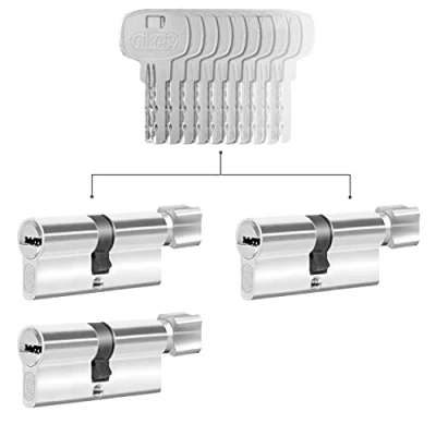 Afbeelding van Gercar Knopcilinders, 3 stuks, gelijksluitend, cilindersloten, 30/30, incl. 15 sleutels, 60 mm, deurslot, cilinderslot, met nood en gevarenfunctie, lengte A: 30 B: