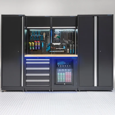 Afbeelding van Datona Werkplaatsinrichting PREMIUM Eiken Werkblad Met Koelkast 285cm Breed (286 x 48 200 cm) Zwart
