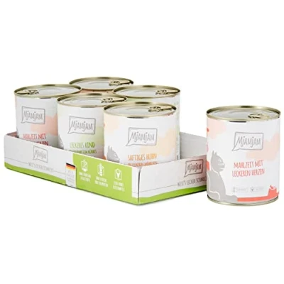 Afbeelding van MjAMjAM premium natvoer voor katten gemengd pakket I kip, rund, hartjes, pak van 6 (6 x 800g), graanvrij met extra vlees