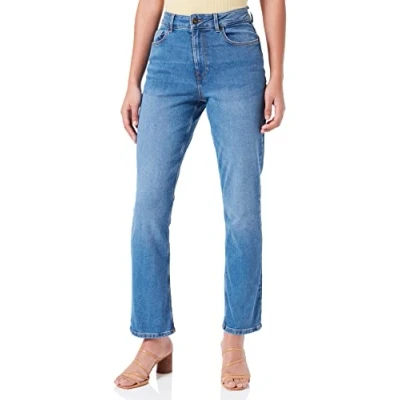Afbeelding van PIECES Vrouwelijke Straight Fit Jeans PCLUNA HW, blauw (medium blue denim), 29W / 30L