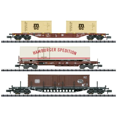 Afbeelding van MiniTrix 18702 N 3 delige set containerwagens van de DB