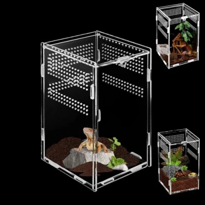 Afbeelding van Acryl terrarium 20 cm x 12 10 cm, mini terrarium, springspin, slakken, reptielen, voederbox, geschikt voor spin, hagedissen, kever