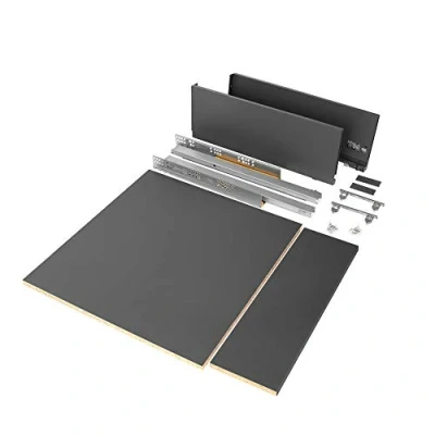 Afbeelding van Emuca Set met lade voor keuken of badkamer inclusief panelen, systeem zacht sluiten, diepte 500 mm, hoogte 178 module 600 staal, antracietgrijs