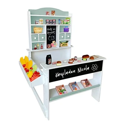 Afbeelding van Coemo Nicola houten kinderwinkel, verkoopkraam, toonbank, plank, zijtoonbank &amp; lade marktkraam als een geweldig cadeau