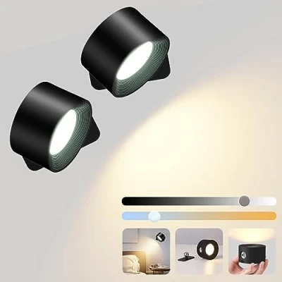 Afbeelding van GuKKK led wandlamp voor binnen, 2 stuks, met accu, binnen USB aansluiting, 360 graden draaibare touch bediening, wandlamp, 3 helderheidsniveaus, slaapkamer, hal,