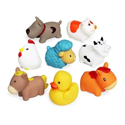 Afbeelding van JUNSHEN Bad Toys Drijvend Farm Speelgoed (8 STKs), Baby Zacht Tijd Speelgoed, Leren Honden Eenden Schapen Hen Varken en Badkamer voor Peuters