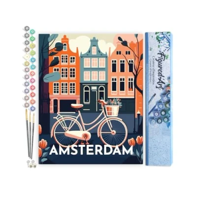 Afbeelding van Figured&#039;Art Schilderen op Nummer Volwassenen canvas Reisposter Amsterdam Handwerk acrylverf Kit DIY Compleet 40x50cm zonder frame