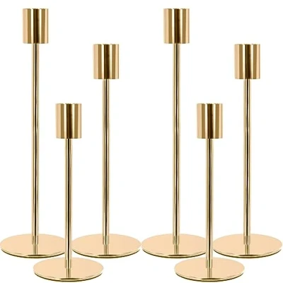 Afbeelding van MOYKSRR Kandelaars set van 6, Hoge Kandelaar voor Kaarsen tot 2,2 cm Diameter, Gouden Bruiloften, Tafeldecoratie, Woondecoratie (Kandelaars Niet Inbegrepen)