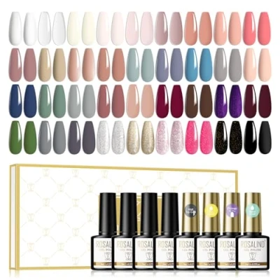Afbeelding van ROSALIND Gel Nagellak Set 40 Vaas with Top Coat en Base Matte Primer, Soak Off UV/LED Nail Art Manicure Gellak 36 Kleuren Polish Voor Gelnageldesigns/Nagelsalon, 40x8ml