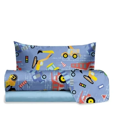 Afbeelding van hermet Jolly Eenpersoons beddengoedset met tractoren, 100% katoen, laken, hoeslaken + kussensloop, patroon voor kinderkamer