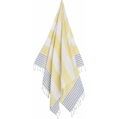 Afbeelding van Zoem Hamamdoek XL Geel Blauw Strandlaken Katoen Sauna Wellness Zwembad Omslagdoek Badlaken Badhanddoek Yoga Stripe 100 x 180 cm