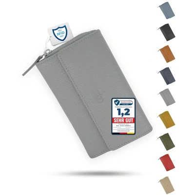 Afbeelding van Damesportemonnee Echt leer RFID bescherming Grijs 16x10x3cm