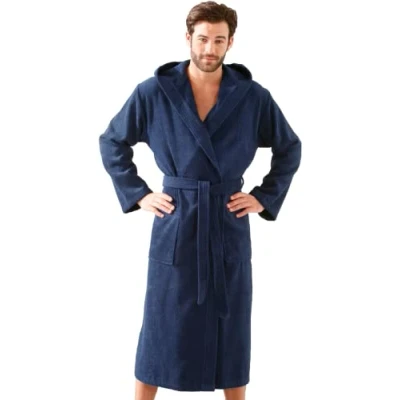 Afbeelding van Morgenstern Badjas Heren Capuchon 100 % Badstof Katoen Blauw L