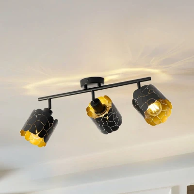 Afbeelding van Lindby plafondlamp Aralena, zwart/goud, 3 lamps, lengte 70cm