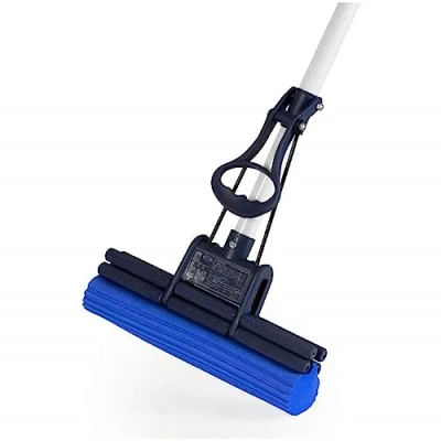 Afbeelding van CleanAid OneTouch Easy Vloerdweil Vloersponszwabber met telescopisch handvat, ingebouwde wringer en sterk absorberende PVA spons Vloerreinigingsmop voor keuken, badkamer in huis