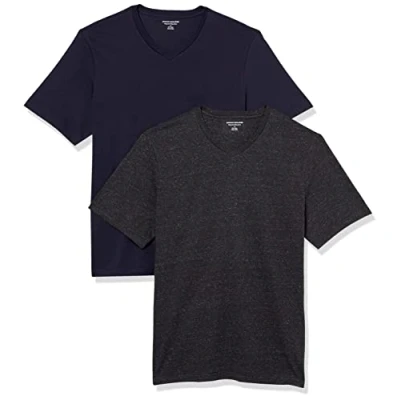 Afbeelding van Amazon Essentials Heren Regular Fit T shirt met korte mouwen en V hals (verkrijgbaar in Big &amp; Tall), 2 stuks, marineblauw/houtskool heather, X Large