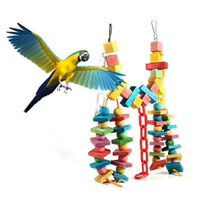Afbeelding van Vogel Papegaai Speelgoed Schommel Opknoping Houten Kleurrijke Regenboog Brug Kauwen voor Budgie Parkiet Valkparkiet Conures Ara Afrikaanse Grijze Kaketoe