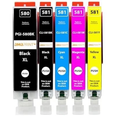 Afbeelding van Amaprint 5 XL cartridges compatibel met Canon PGI 580 CLI 581 voor Pixma TR7500 TR7550 TR8550 TS6100 TS6150 TS6151 TS6250 TS6251 TS6350 TS6351 TS705 TS9540 TS9541c TS9550 TS9551c