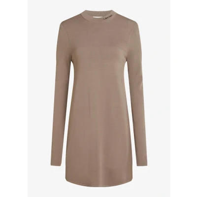 Afbeelding van Calvin Klein dames Mini trui jurk met logo in de kleur Taupe, maat: XS